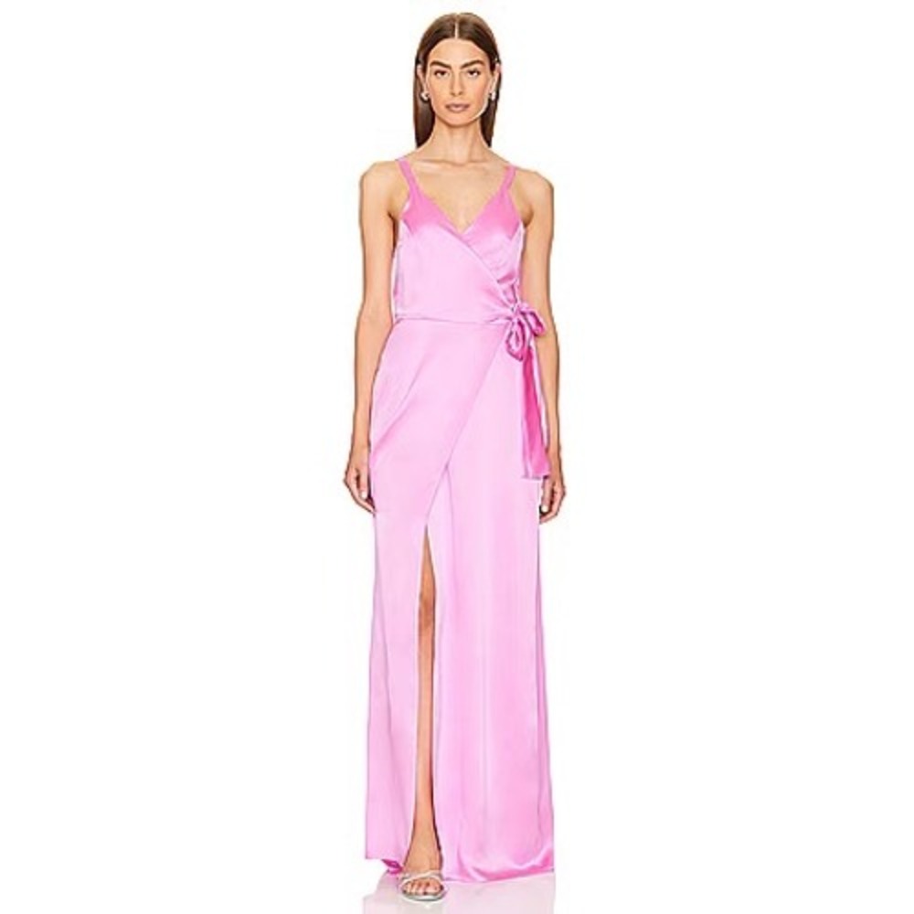 Amanda Uprichard Liberty Dress Pink Silk Wrap Maxi Gown Medium